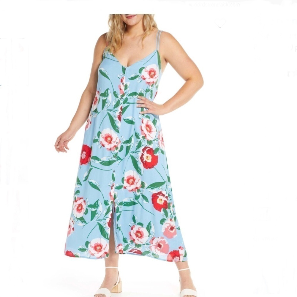 NEW Gibson Blue Floral Strappy Sleeveless Midi Dress Sundress Button Up S - Picture 9 of 9